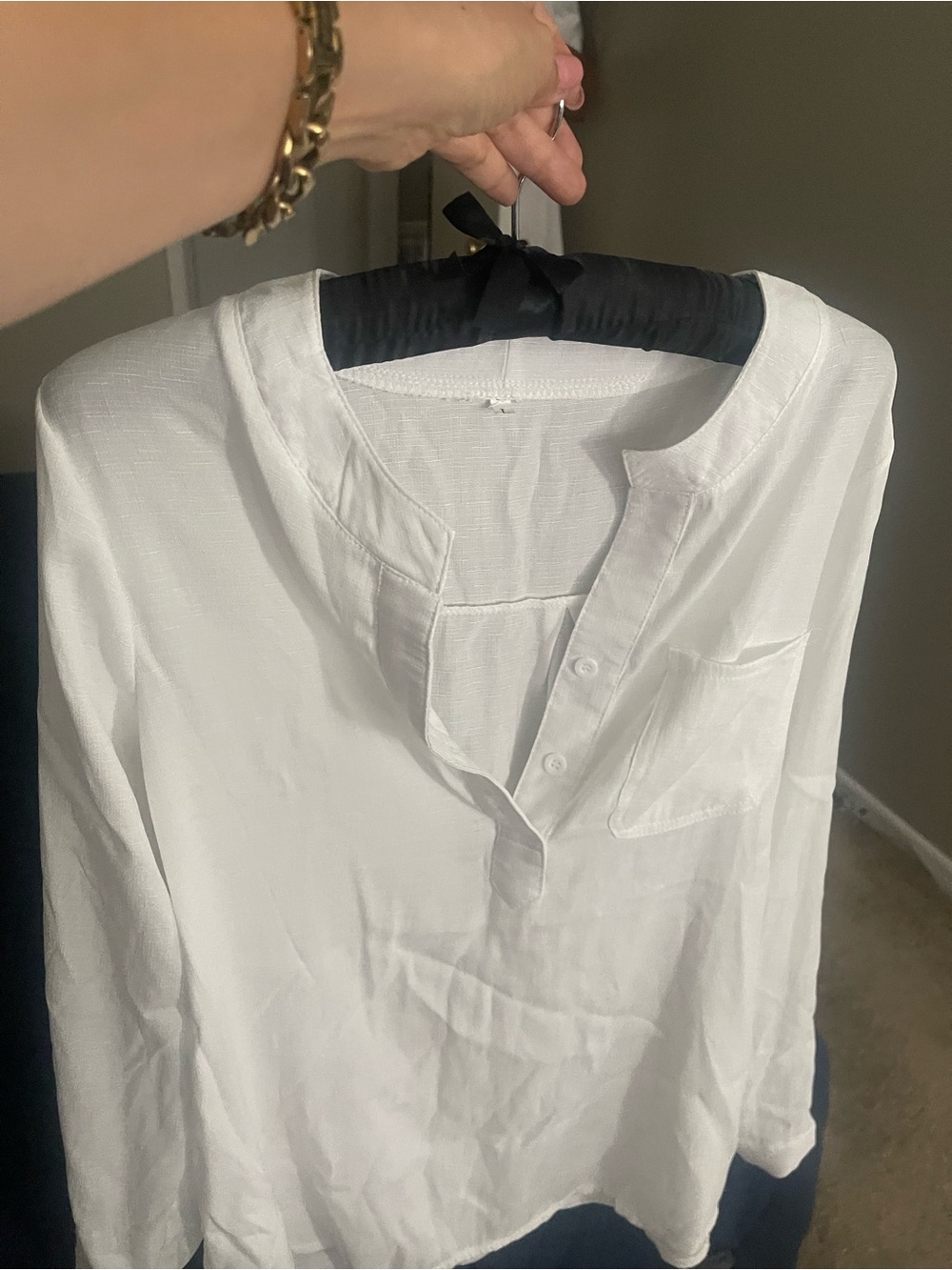 Women’s White Henley Shirt - Classic Long Sleeve